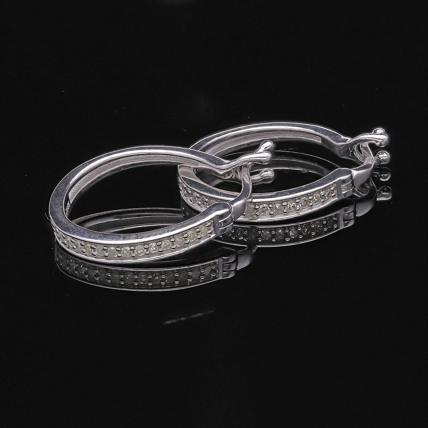 Diamond Hoop Earrings in Platinum Over Sterling Silver 0.15 ctw