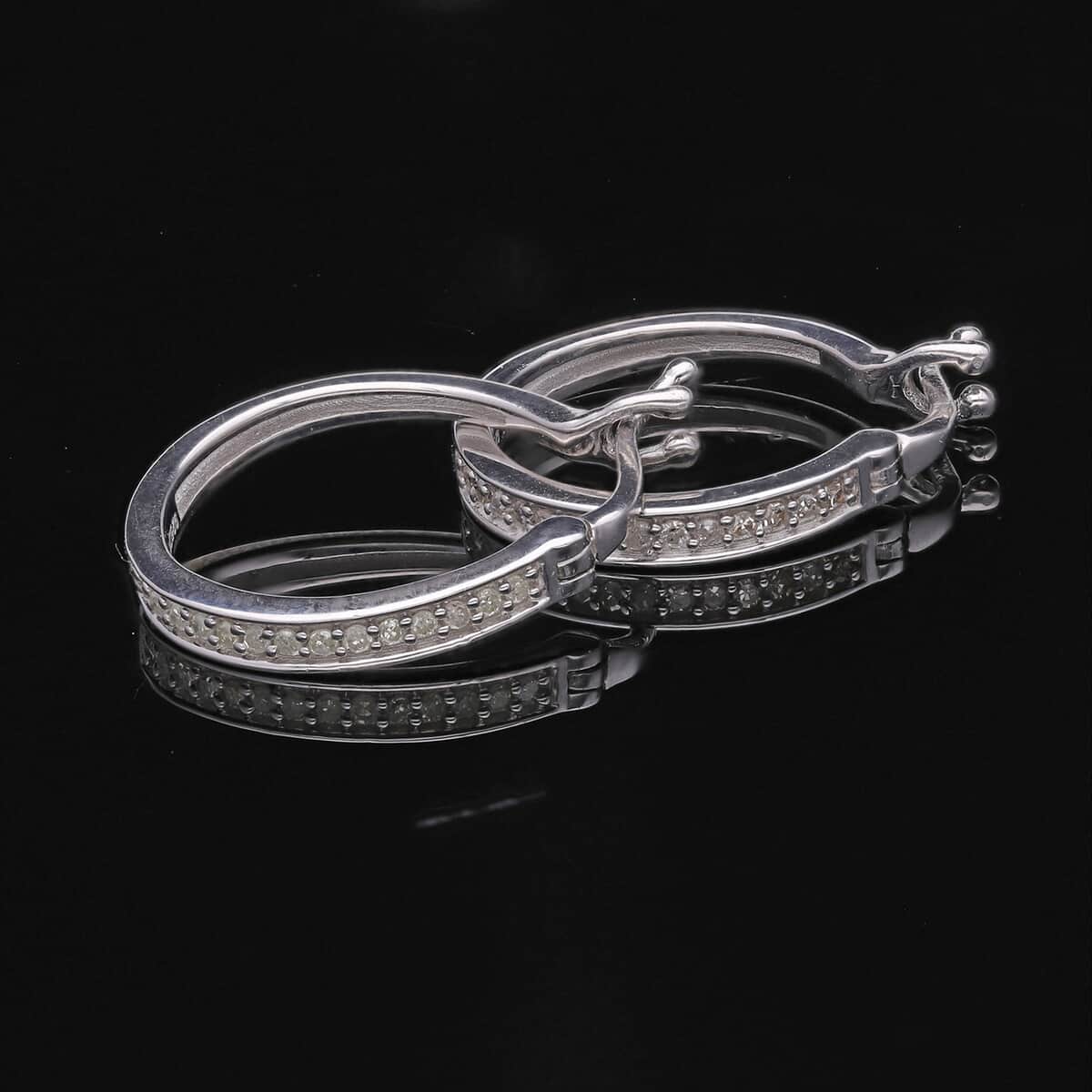 Diamond Hoop Earrings in Platinum Over Sterling Silver 0.15 ctw image number 1