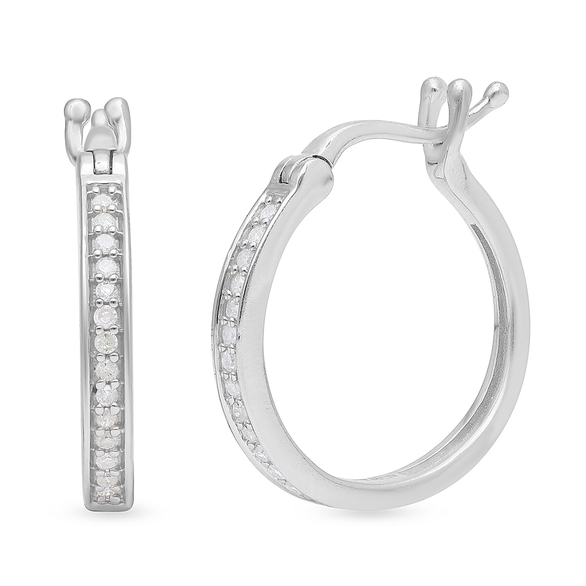 Diamond Hoop Earrings in Platinum Over Sterling Silver 0.15 ctw