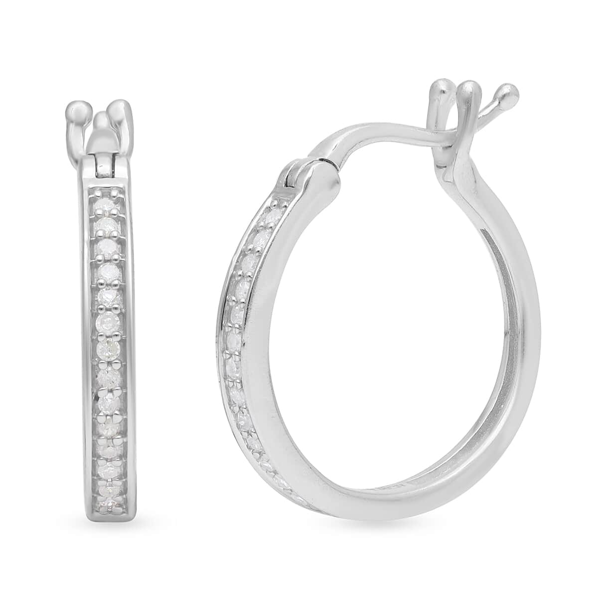 Diamond Hoop Earrings in Platinum Over Sterling Silver 0.15 ctw image number 3
