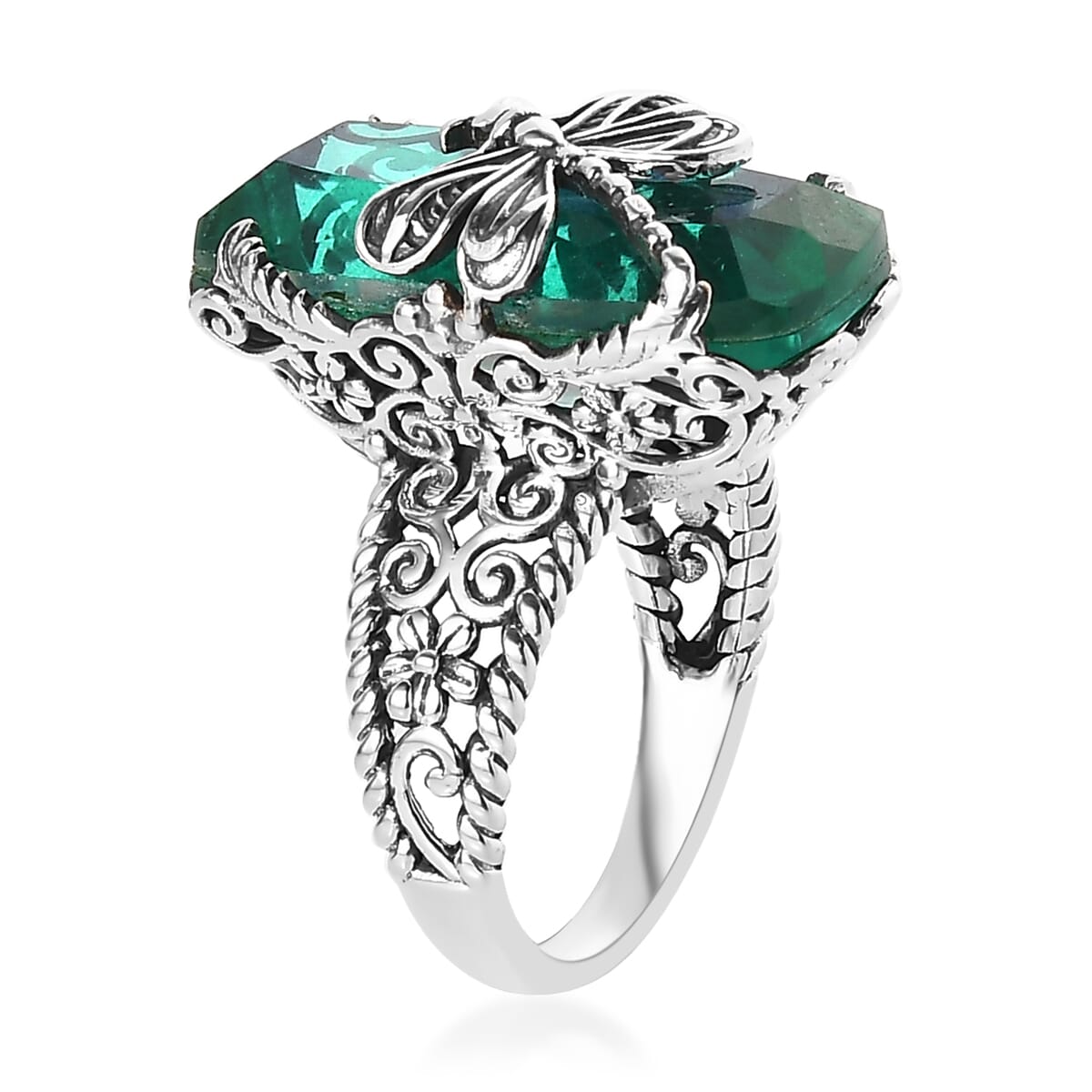 Artisan Crafted Peacock Quartz (Triplet) Dragonfly Ring in Sterling Silver 14.15 ctw image number 3