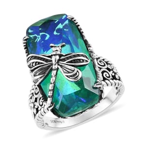 Artisan Crafted Peacock Quartz (Triplet) Dragonfly Ring in Sterling Silver (Size 11.0) 14.15 ctw