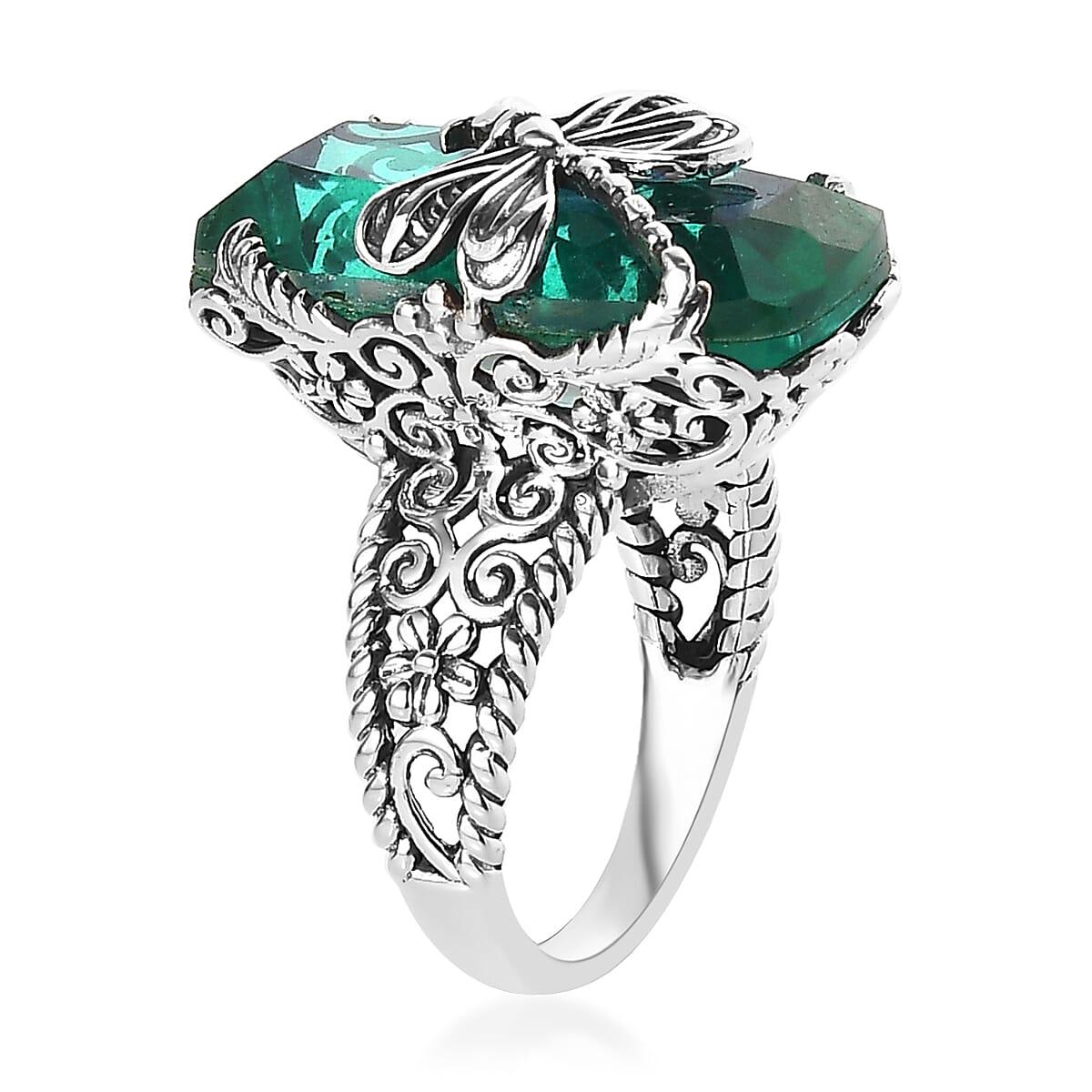 Artisan Crafted Peacock Quartz (Triplet) Dragonfly Ring in Sterling Silver (Size 6.0) 14.15 ctw image number 2
