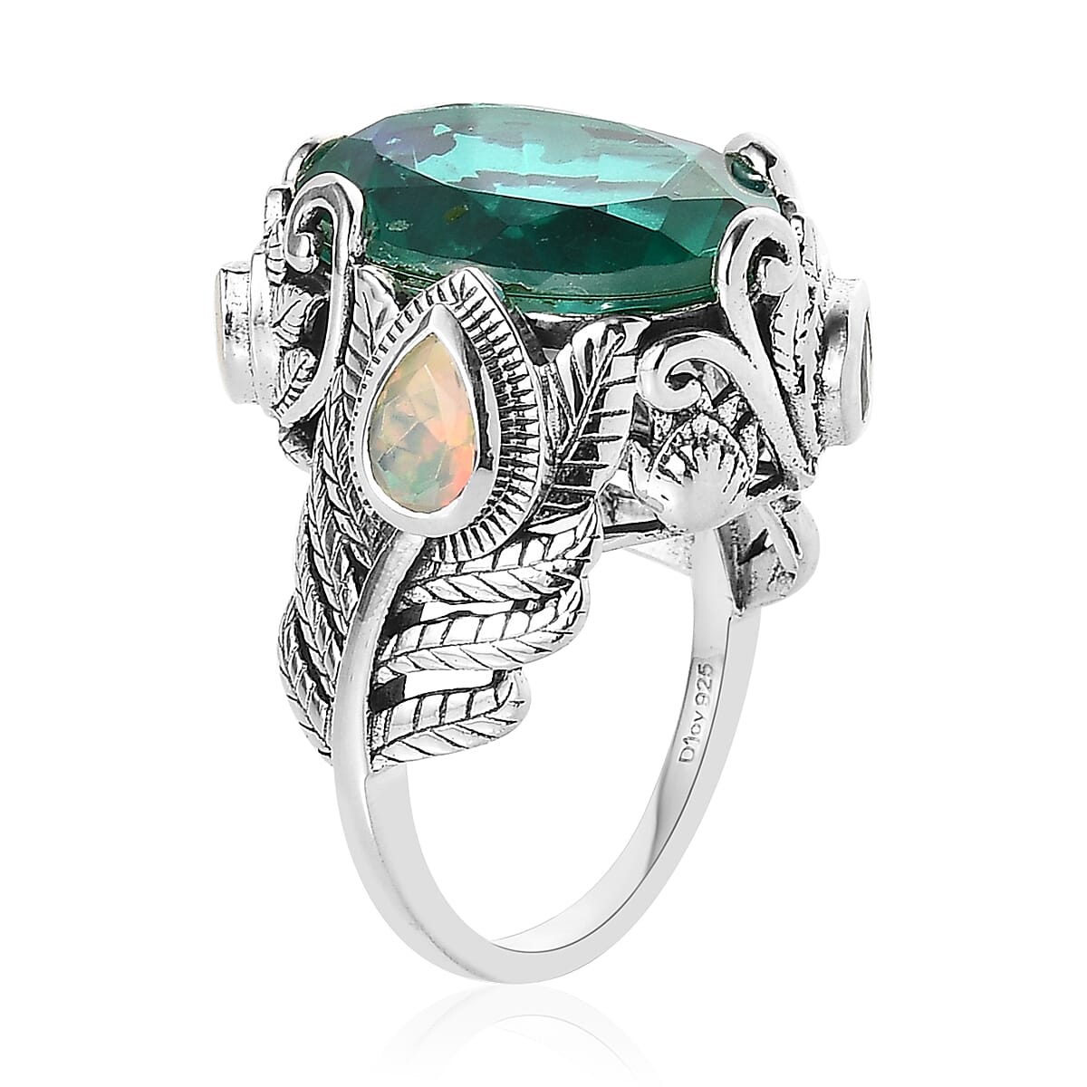 Artisan Crafted Peacock Quartz (Triplet) and Ethiopian Welo Opal Ring in Sterling Silver 12.65 ctw image number 3