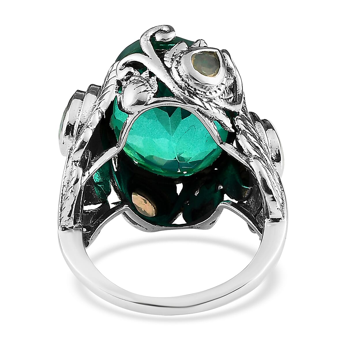 Artisan Crafted Peacock Quartz (Triplet) and Ethiopian Welo Opal Ring in Sterling Silver 12.65 ctw image number 4