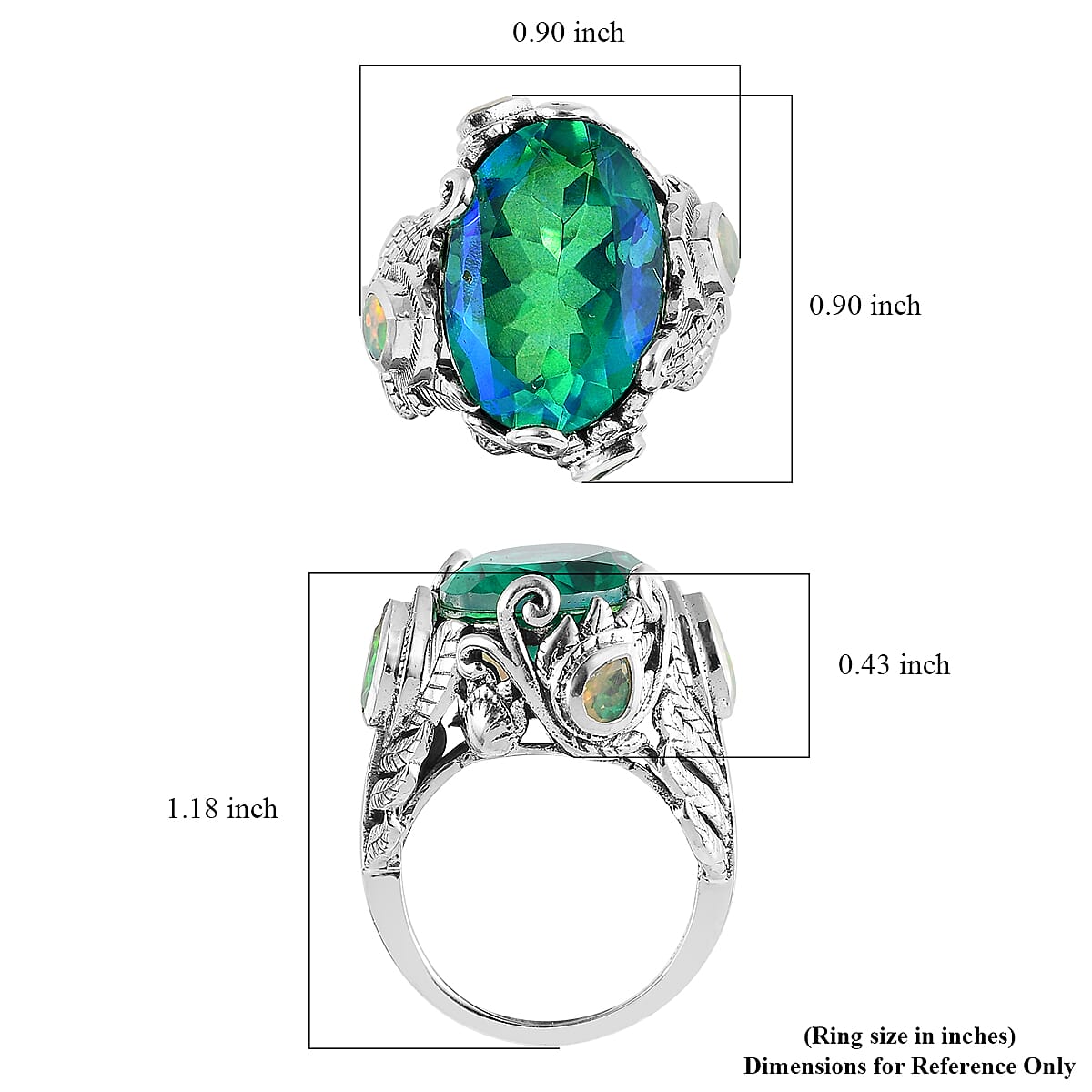 Artisan Crafted Peacock Quartz (Triplet) and Ethiopian Welo Opal Ring in Sterling Silver 12.65 ctw image number 5