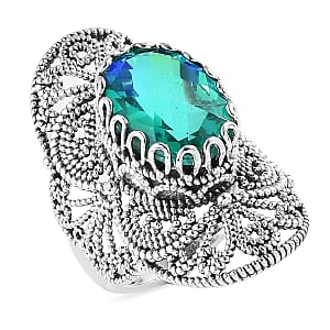 Artisan Crafted Peacock Quartz (Triplet) Elongated Ring in Sterling Silver (Size 10.0) 6.35 ctw