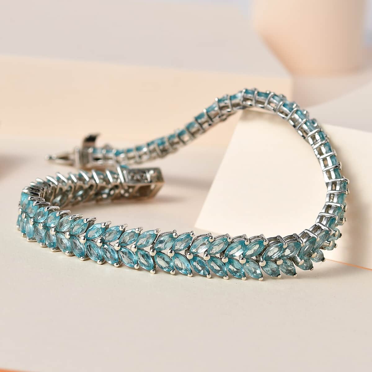 Madagascar Paraiba Apatite 2 Row Bracelet in Platinum Over Sterling Silver (6.50 In) 12.85 ctw image number 1