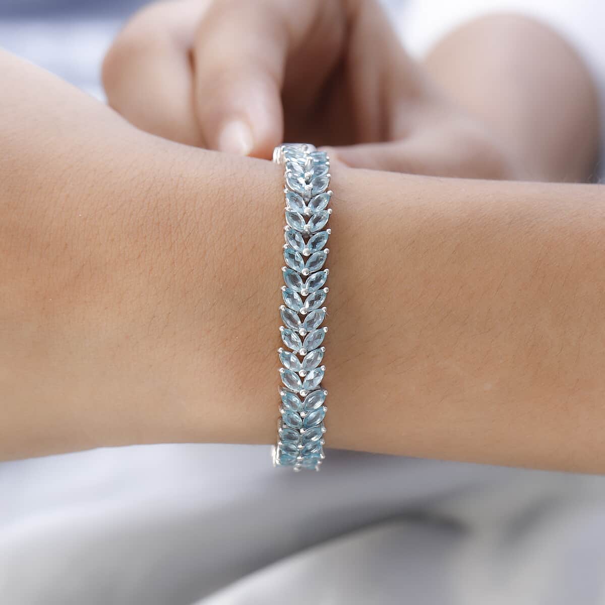 Madagascar Paraiba Apatite 2 Row Bracelet in Platinum Over Sterling Silver (6.50 In) 12.85 ctw image number 2