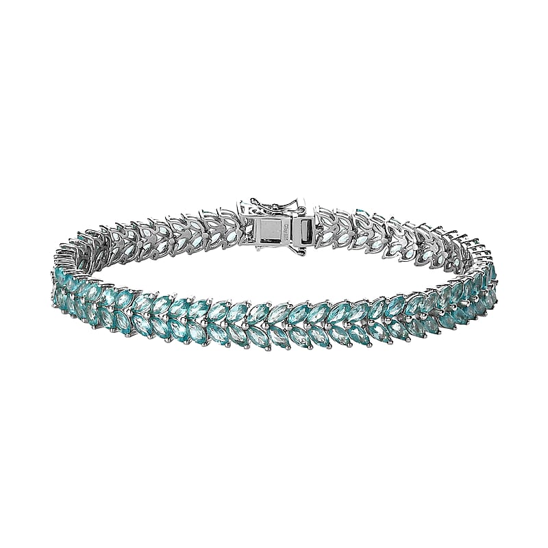 Madagascar Paraiba Apatite 2 Row Bracelet in Platinum Over Sterling Silver (8.00 In) 15.80 ctw