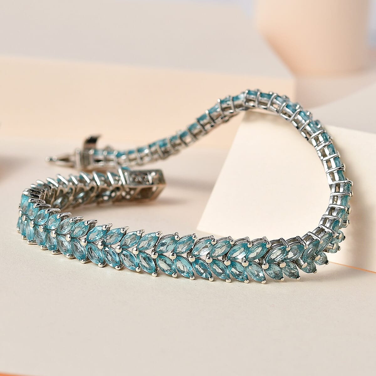 Madagascar Paraiba Apatite 2 Row Bracelet in Platinum Over Sterling Silver (8.00 In) 15.80 ctw image number 1