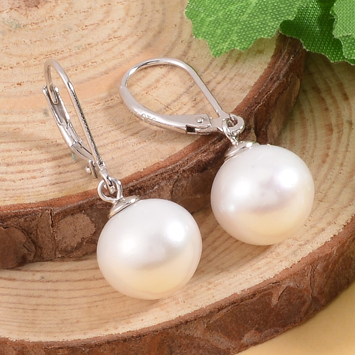 White Edison Pearl Lever Back Earrings in Rhodium Over Sterling Silver image number 1