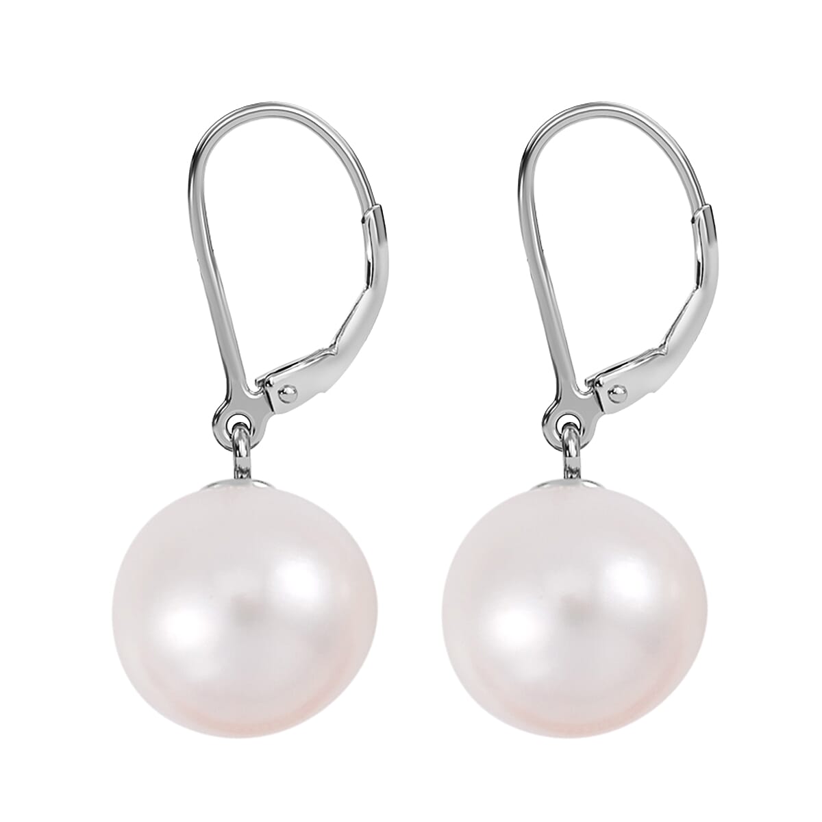 White Edison Pearl Lever Back Earrings in Rhodium Over Sterling Silver image number 3