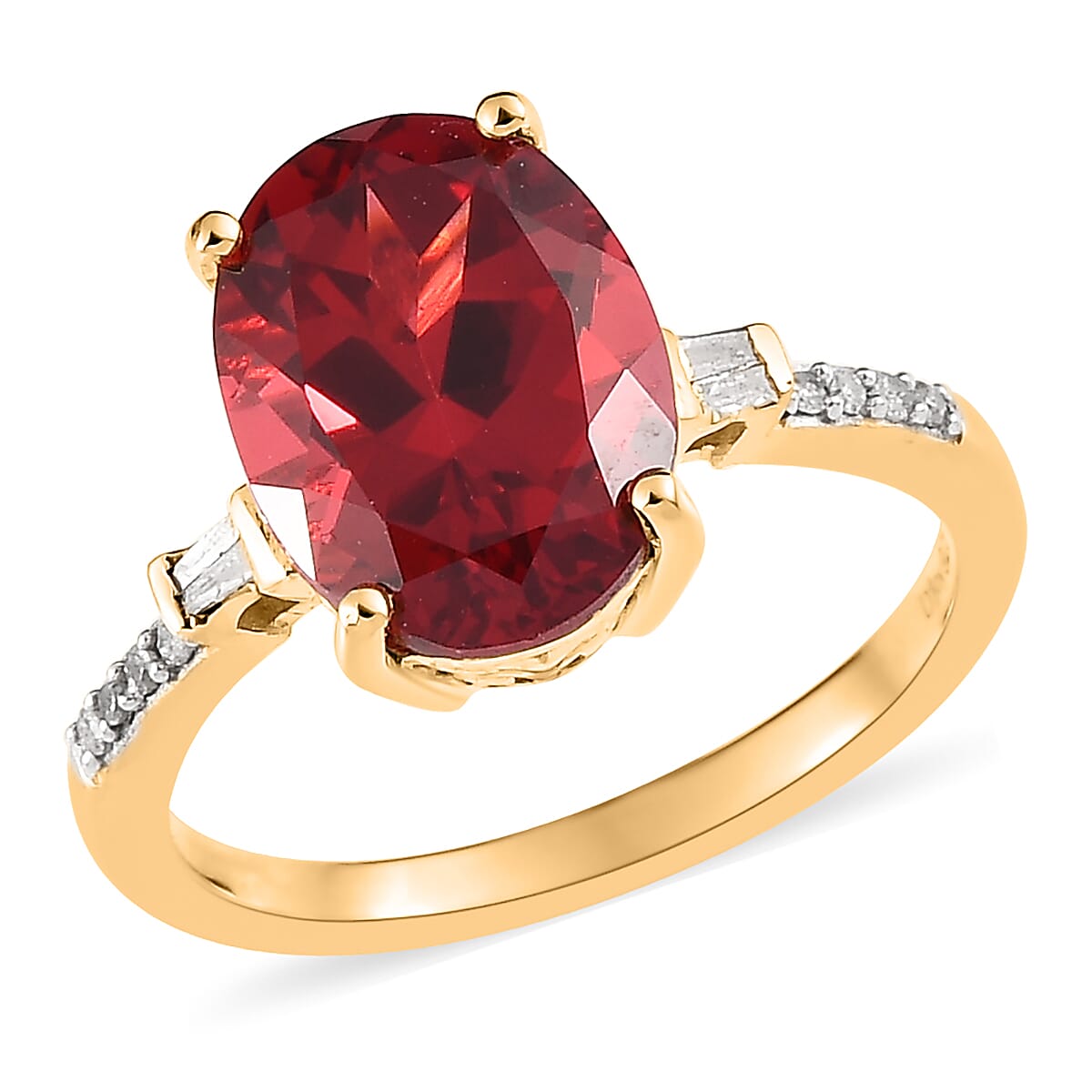 Lab Created Padparadscha Sapphire and Diamond Ring in Vermeil Yellow Gold Over Sterling Silver (Size 10.0) 5.75 ctw