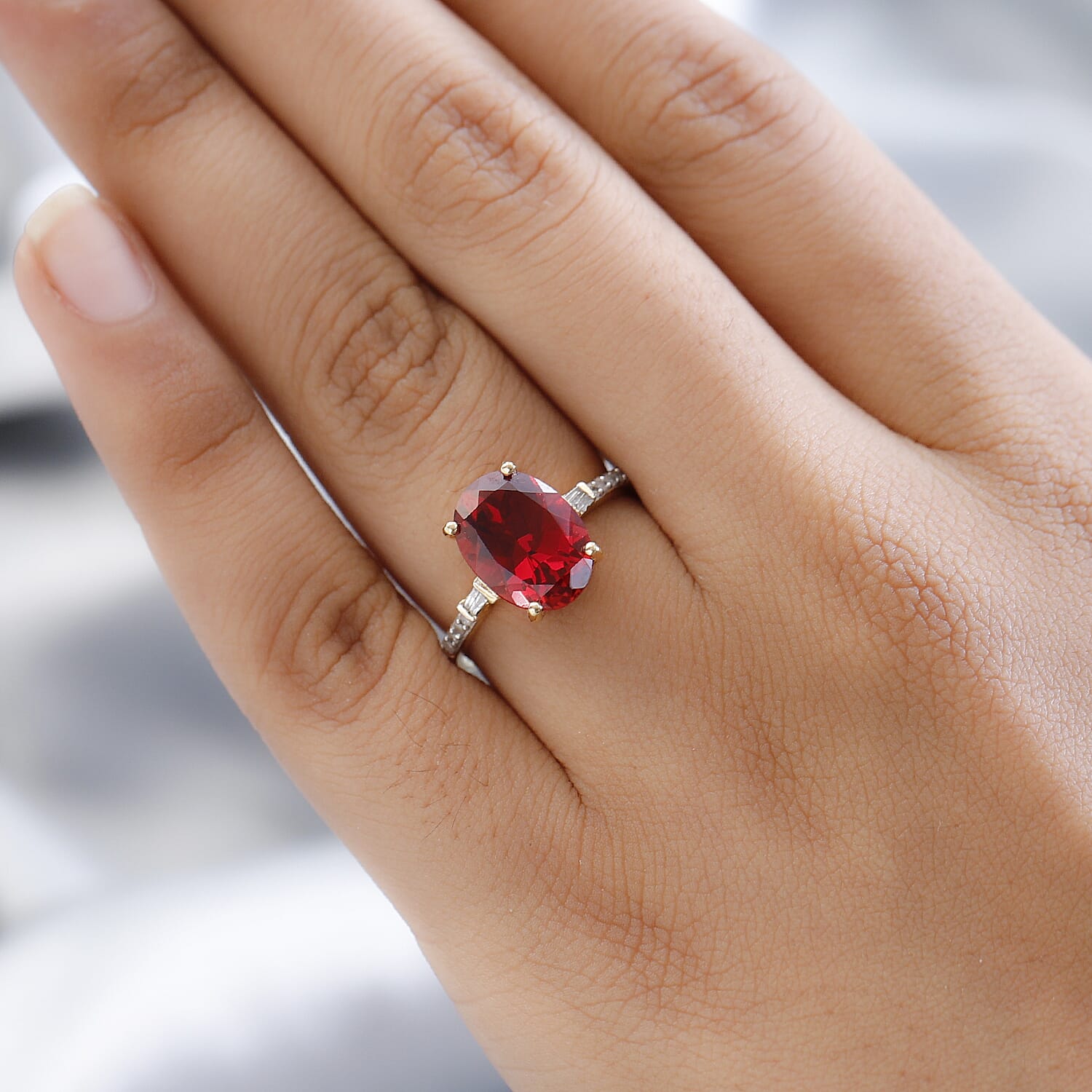 Lab Created Padparadscha Sapphire and Diamond Ring in Vermeil Yellow Gold Over Sterling Silver (Size 10.0) 5.75 ctw
