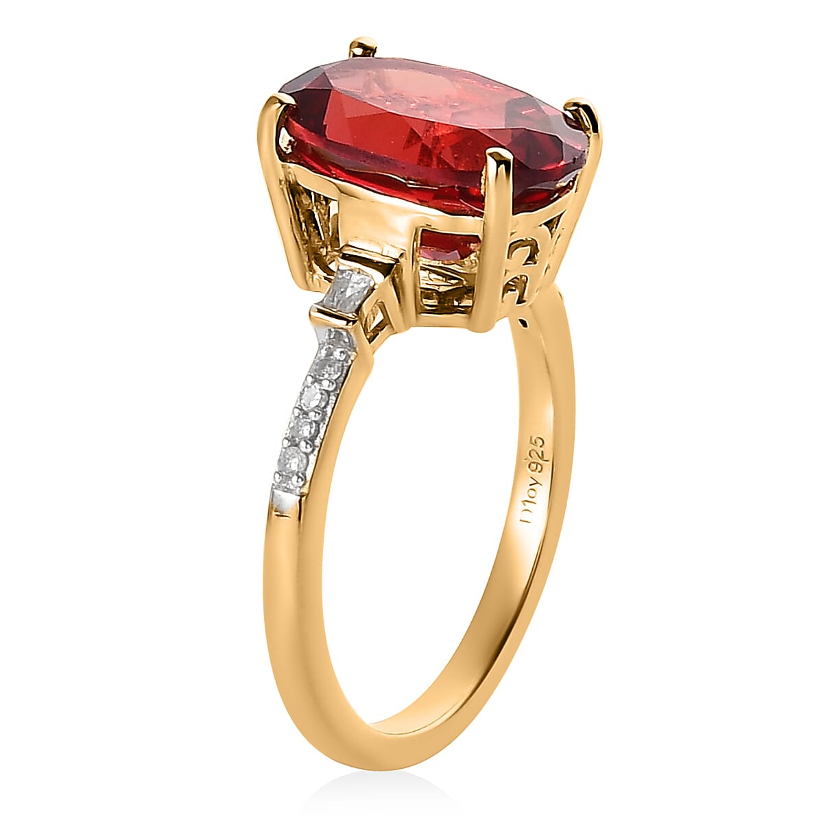 Lab Created Padparadscha Sapphire and Diamond Ring in Vermeil Yellow Gold Over Sterling Silver (Size 10.0) 5.75 ctw