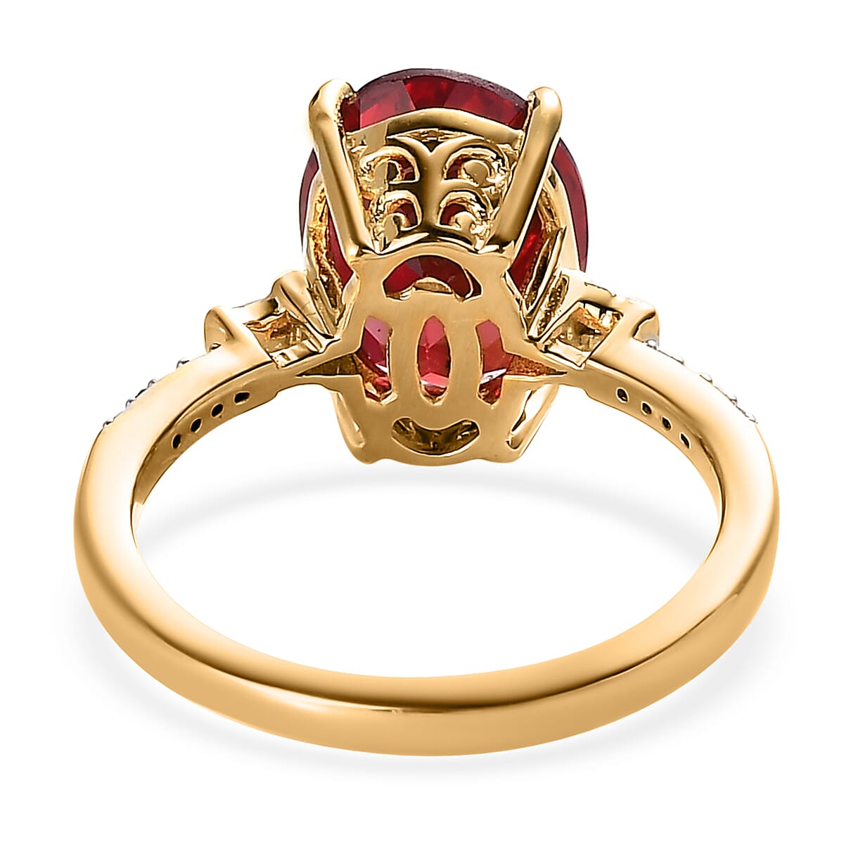 Lab Created Padparadscha Sapphire and Diamond Ring in Vermeil Yellow Gold Over Sterling Silver (Size 10.0) 5.75 ctw