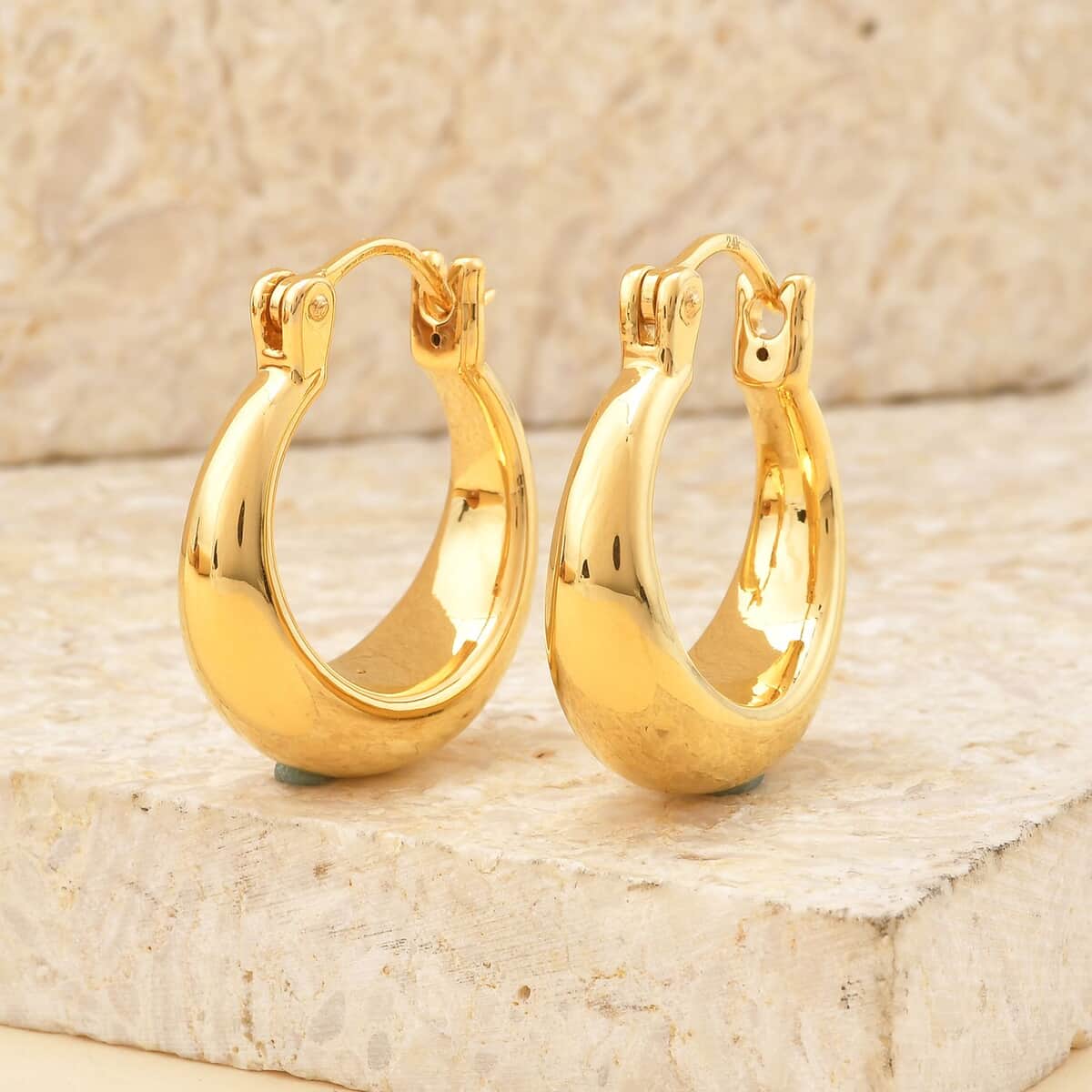 24K Yellow Gold Electroform Hoop Earrings 6.15 Grams image number 1