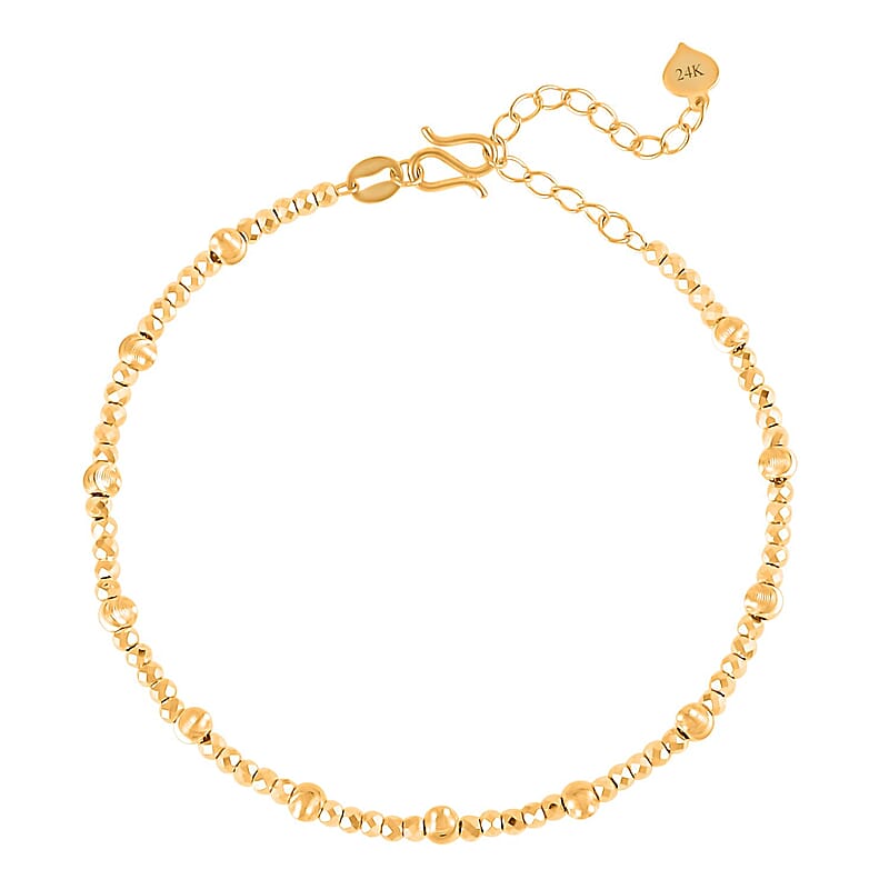 24K Yellow Gold 3.5mm Beaded Bracelet (6.50-8.00In) 5.40 Grams