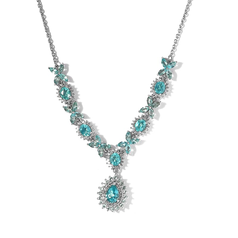 Madagascar Paraiba Apatite and White Zircon Necklace 18 Inches in Platinum Over Sterling Silver 5.75 ctw