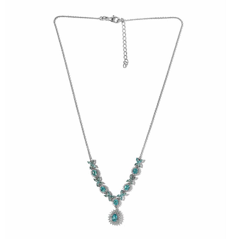 Madagascar Paraiba Apatite and White Zircon Necklace 18 Inches in Platinum Over Sterling Silver 5.75 ctw