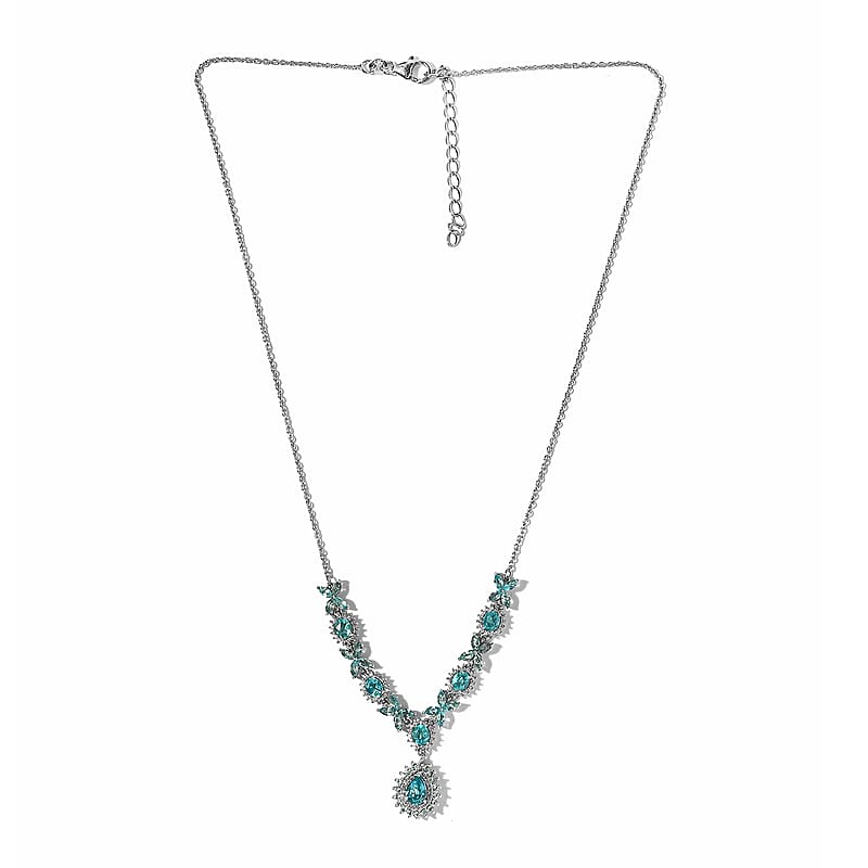 Madagascar Paraiba Apatite and White Zircon Necklace 18 Inches in Platinum Over Sterling Silver 5.75 ctw