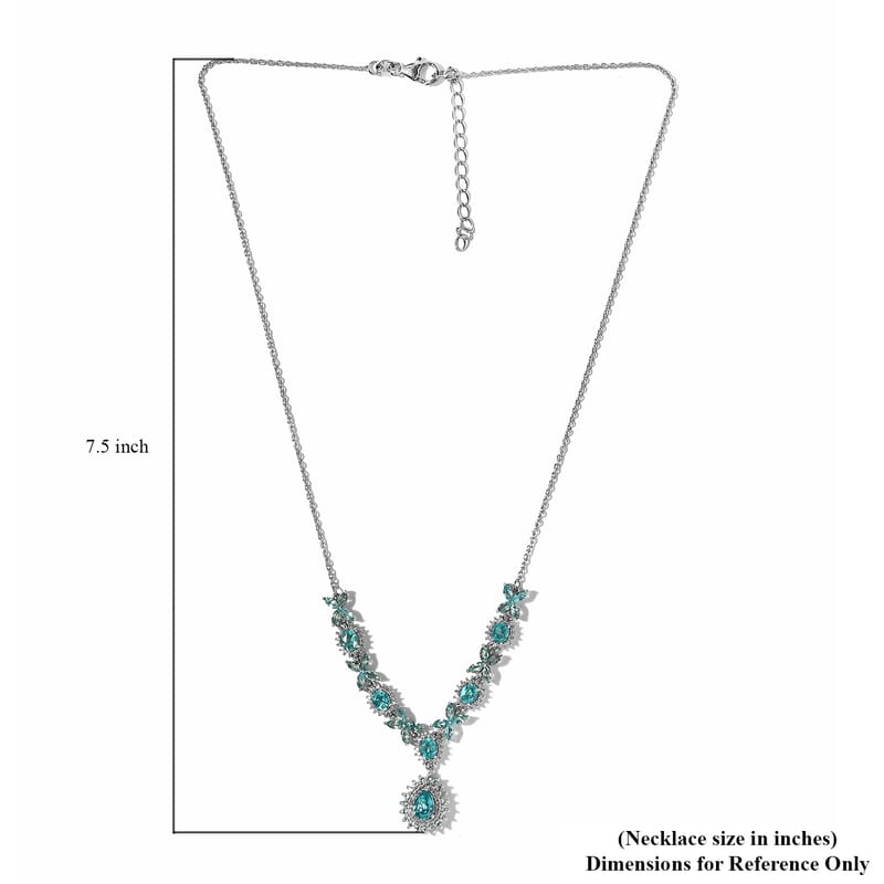 Madagascar Paraiba Apatite and White Zircon Necklace 18 Inches in Platinum Over Sterling Silver 5.75 ctw
