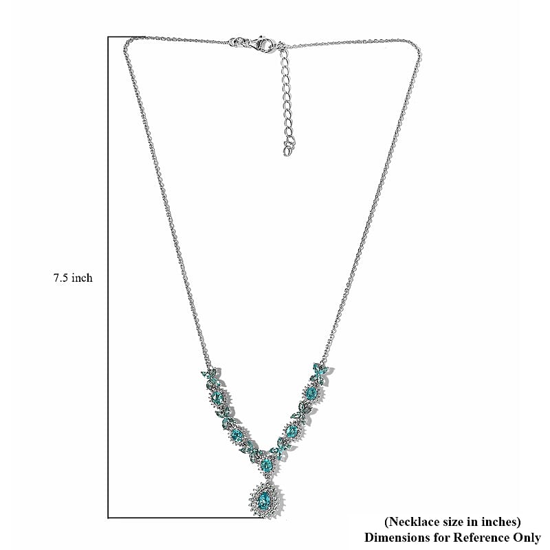 Madagascar Paraiba Apatite and White Zircon Necklace 18 Inches in Platinum Over Sterling Silver 5.75 ctw