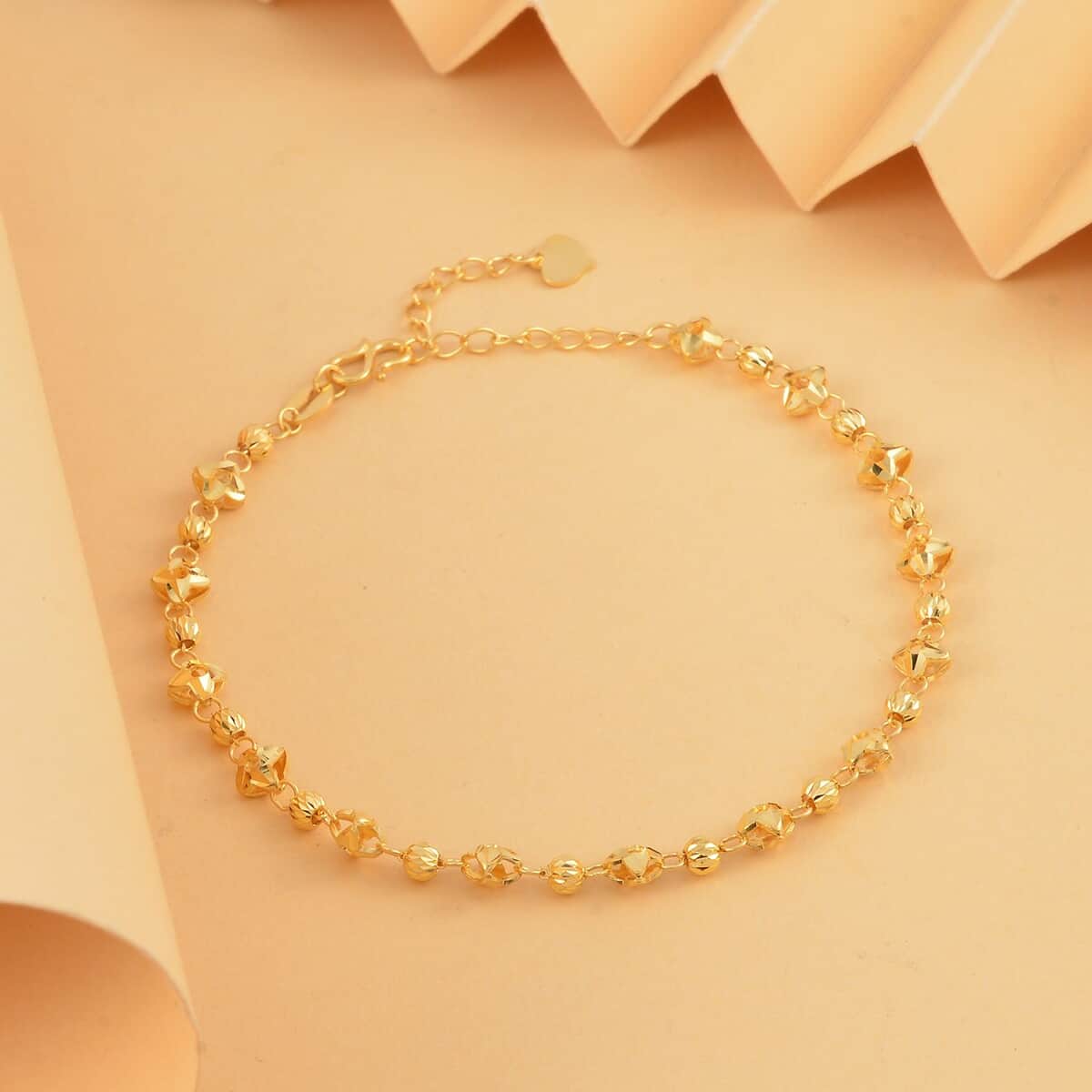 24K Yellow Gold 3.5mm Textured Beaded Bracelet (6.50-8.00In) 4.20 Grams image number 1