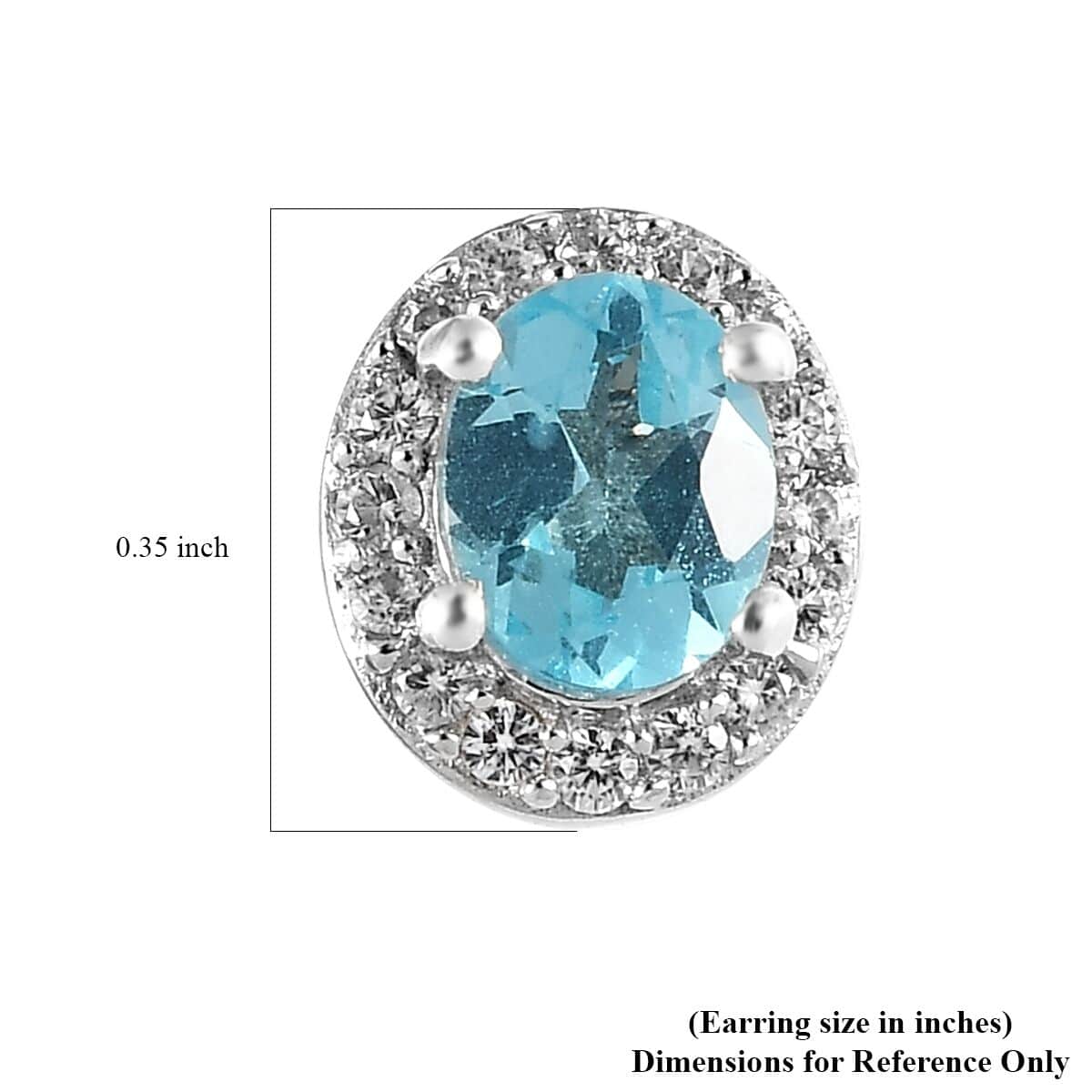 Madagascar Paraiba Apatite and White Zircon Halo Stud Earrings in Platinum Over Sterling Silver 1.00 ctw image number 4