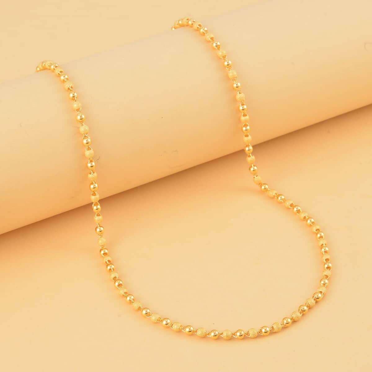 Ankur Treasure Chest 24K Yellow Gold Electroform 4mm Textured Beaded Necklace 18 Inches 14.65 Grams image number 1