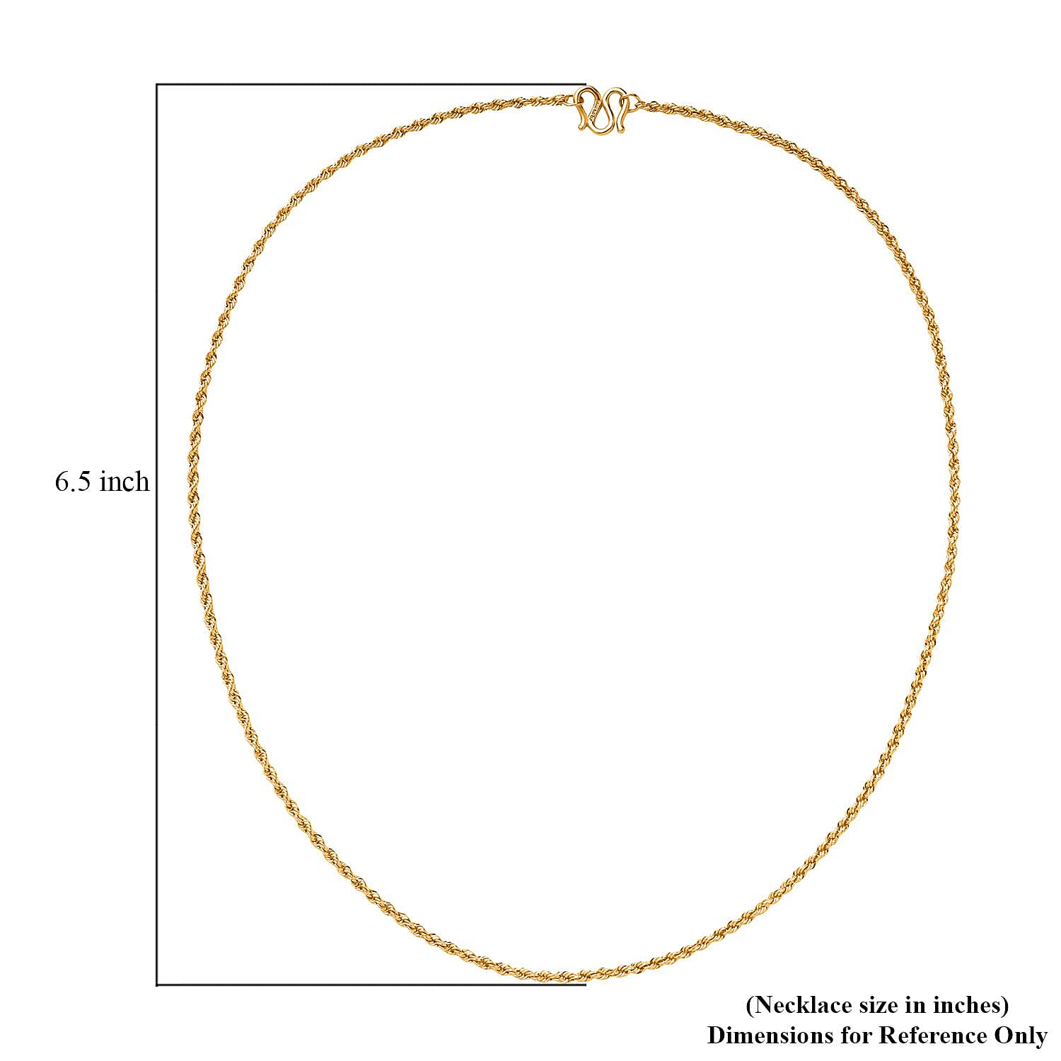 24K Yellow Gold 2mm Twisted Rope Chain Necklace 18 Inches 13.10 Grams