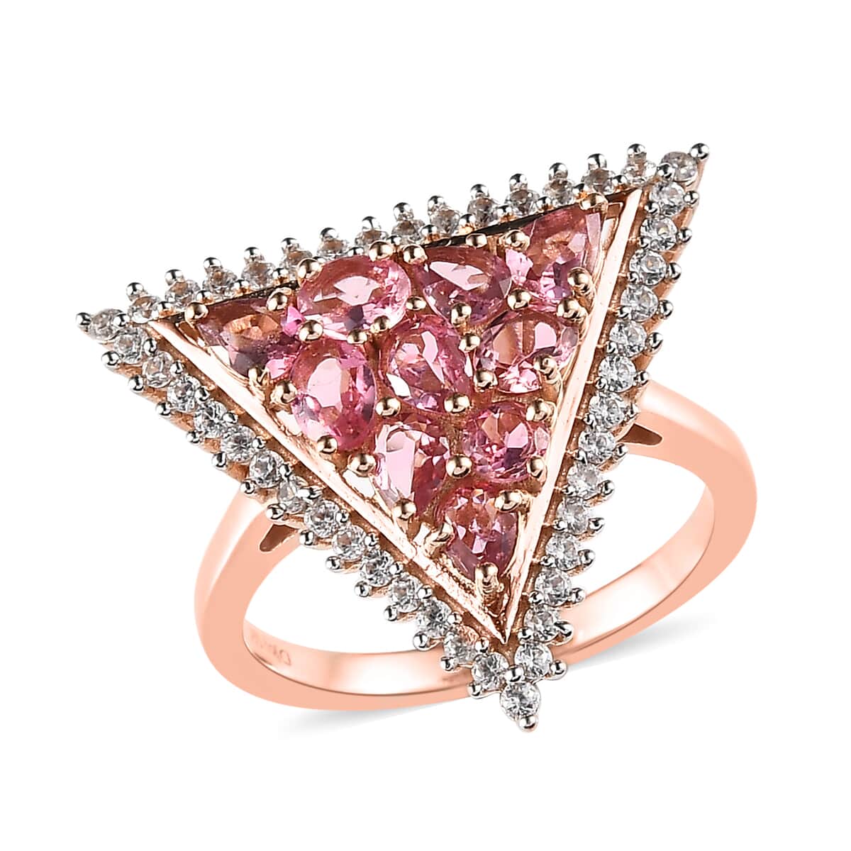 Premium Morro Redondo Pink Tourmaline and White Zircon Ring in Vermeil Rose Gold Over Sterling Silver 2.00 ctw image number 0