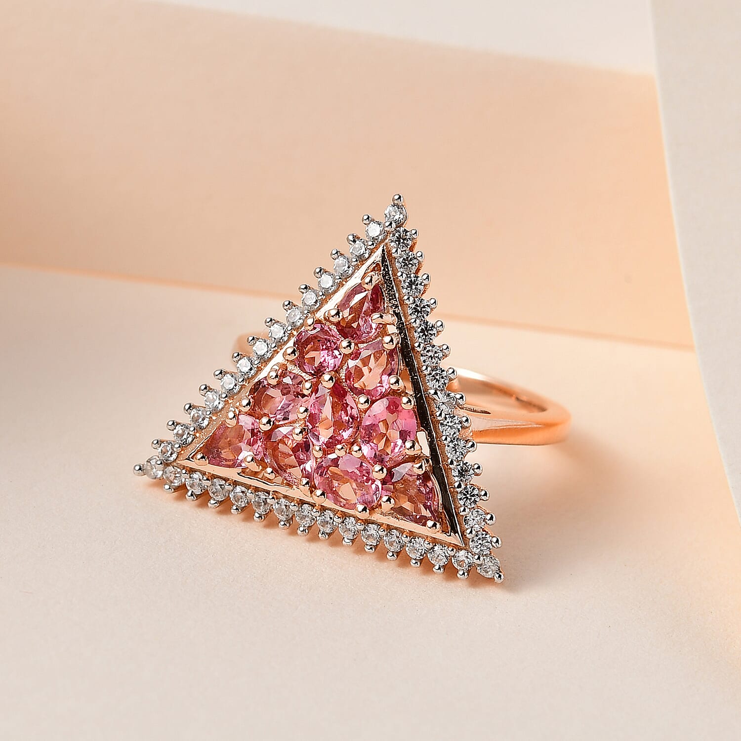Premium Morro Redondo Pink Tourmaline and White Zircon Ring in Vermeil Rose Gold Over Sterling Silver (Size 10.0) 2.00 ctw