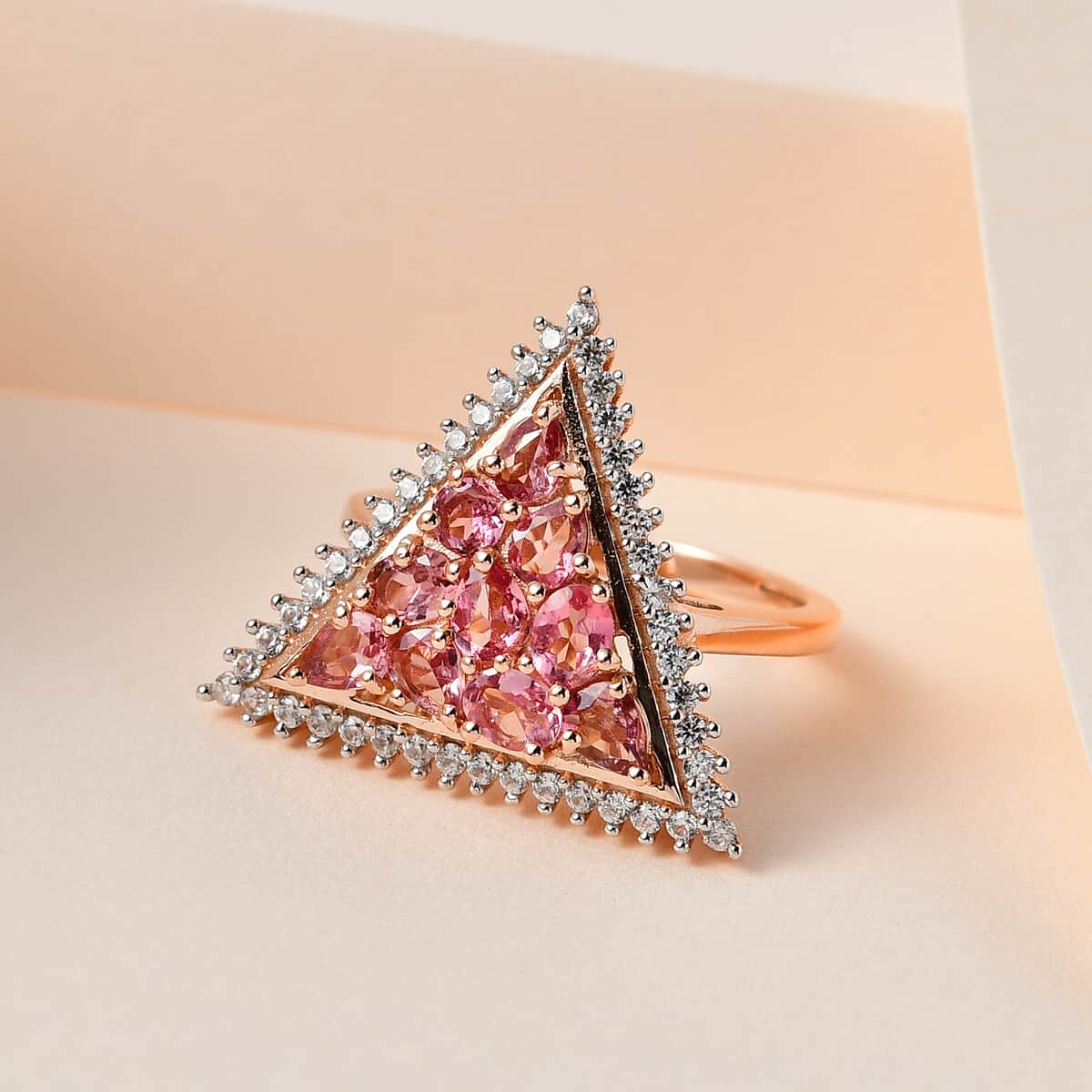 Premium Morro Redondo Pink Tourmaline and White Zircon Ring in Vermeil Rose Gold Over Sterling Silver 2.00 ctw image number 1