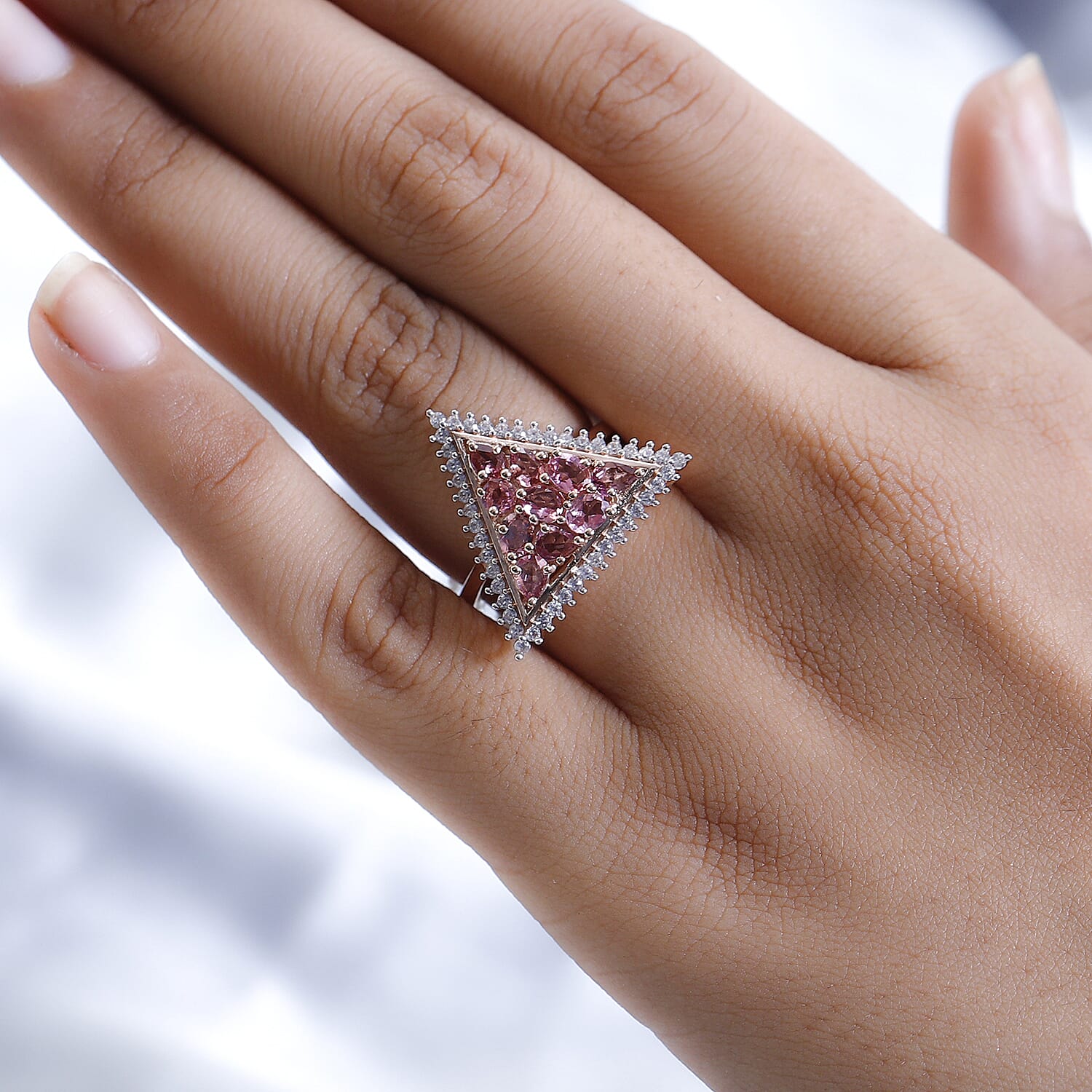 Premium Morro Redondo Pink Tourmaline and White Zircon Ring in Vermeil Rose Gold Over Sterling Silver (Size 10.0) 2.00 ctw