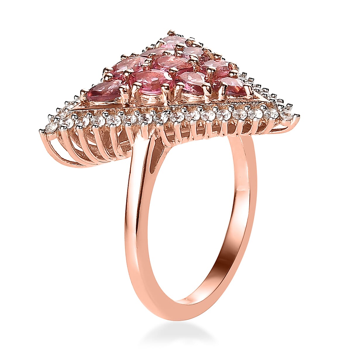 Premium Morro Redondo Pink Tourmaline and White Zircon Ring in Vermeil Rose Gold Over Sterling Silver (Size 10.0) 2.00 ctw
