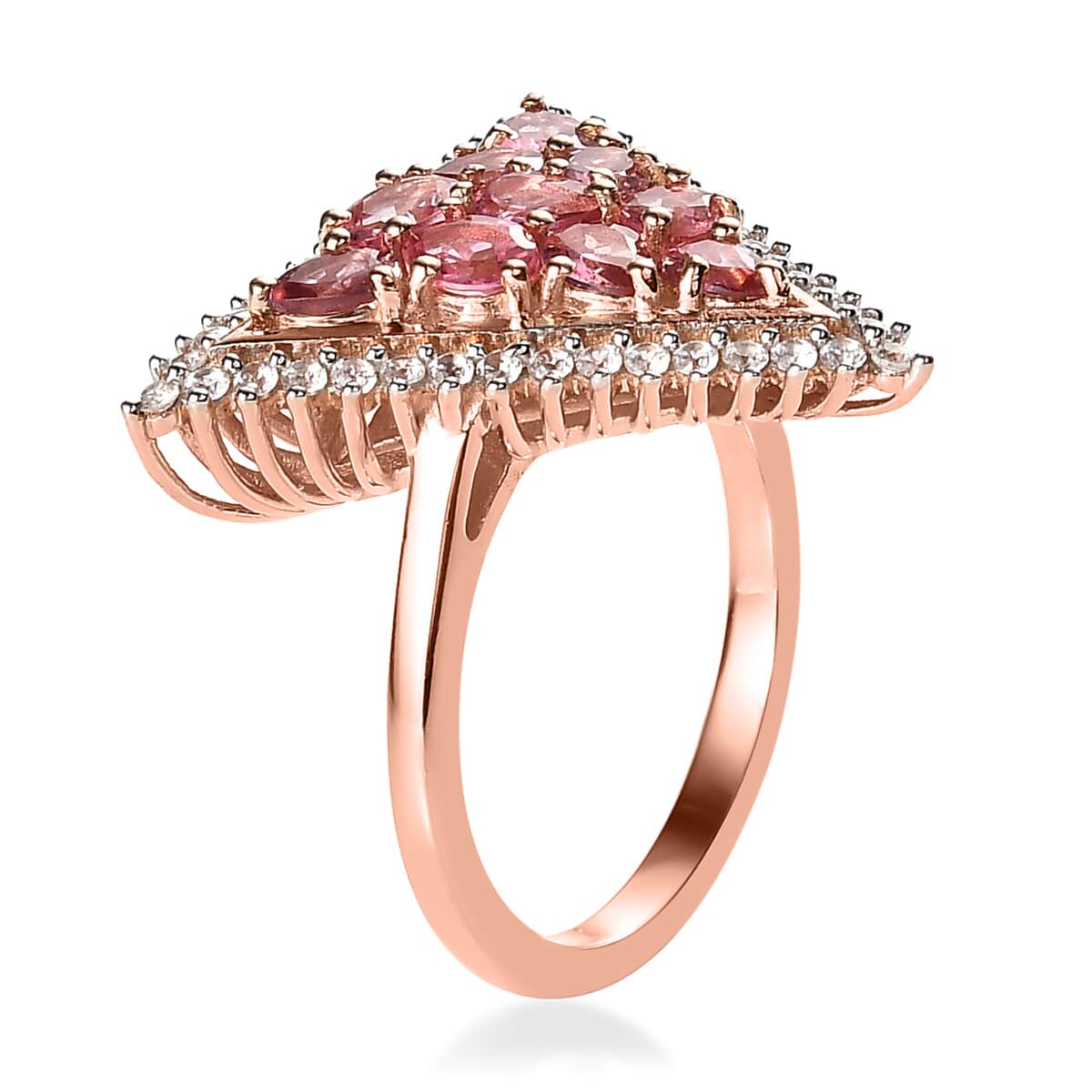 Premium Morro Redondo Pink Tourmaline and White Zircon Ring in Vermeil Rose Gold Over Sterling Silver 2.00 ctw image number 3