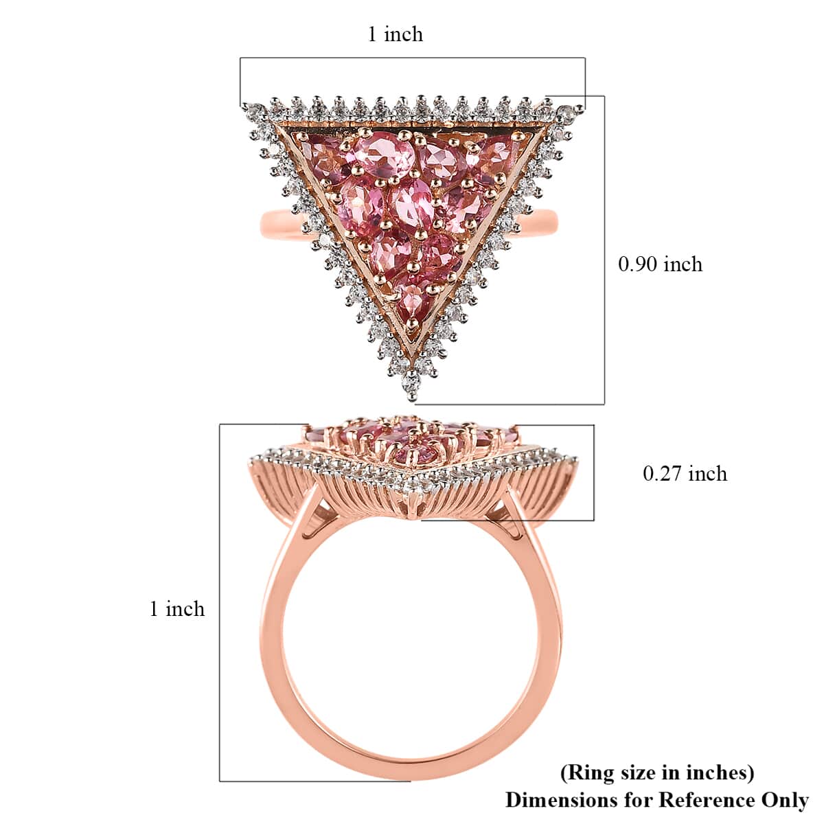 Premium Morro Redondo Pink Tourmaline and White Zircon Ring in Vermeil Rose Gold Over Sterling Silver 2.00 ctw image number 5