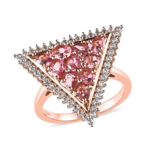 Premium Morro Redondo Pink Tourmaline and White Zircon Ring in Vermeil Rose Gold Over Sterling Silver (Size 7.0) 2.00 ctw