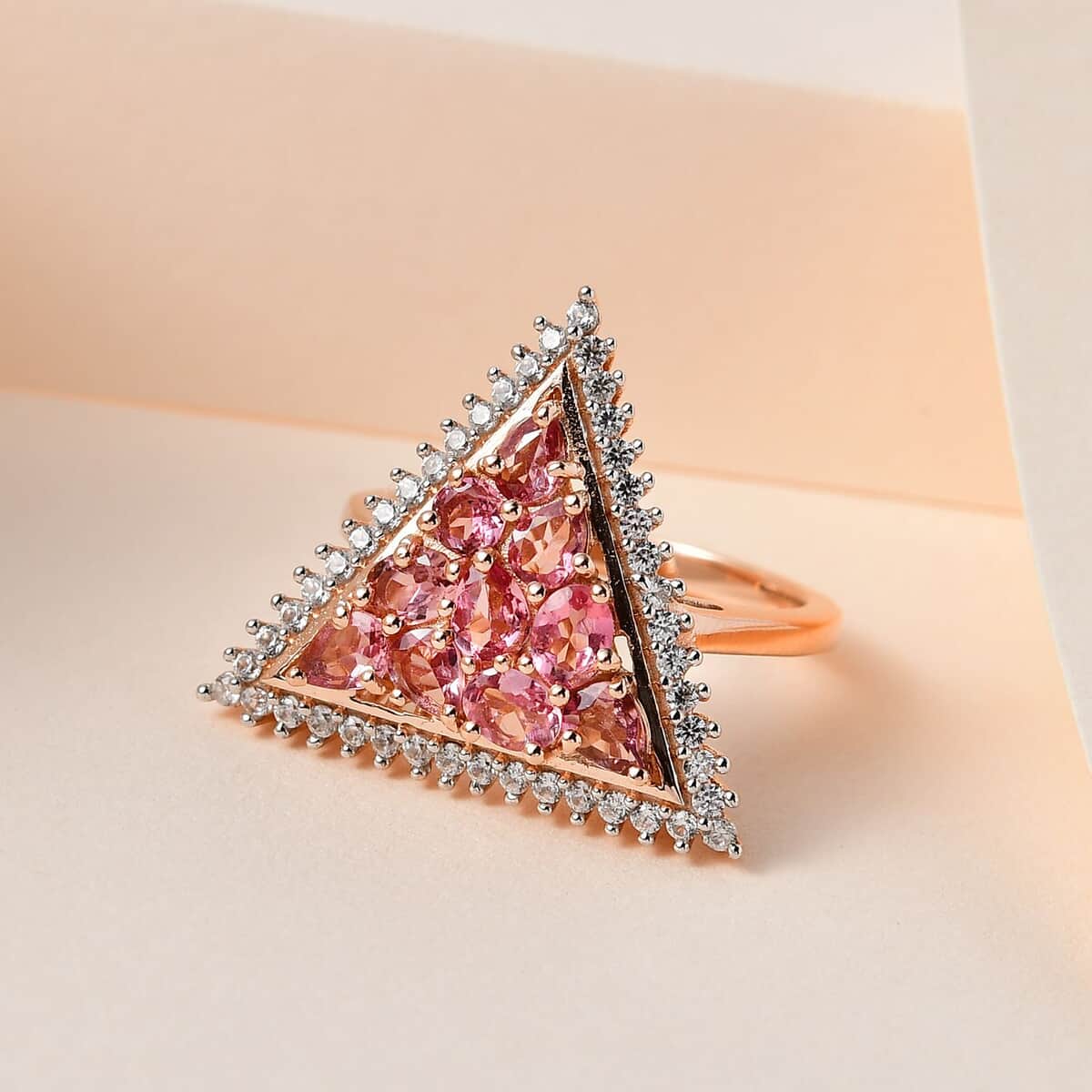 Premium Morro Redondo Pink Tourmaline and White Zircon Ring in Vermeil Rose Gold Over Sterling Silver (Size 7.0) 2.00 ctw image number 1