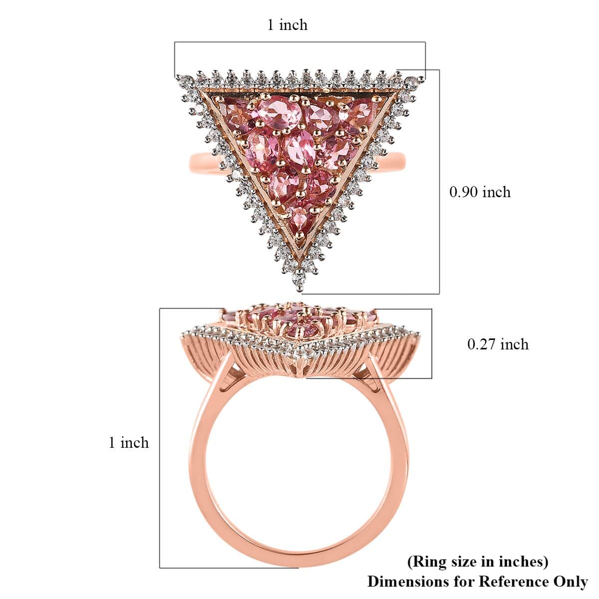 Premium Morro Redondo Pink Tourmaline and White Zircon Ring in Vermeil Rose Gold Over Sterling Silver (Size 7.0) 2.00 ctw image number 5