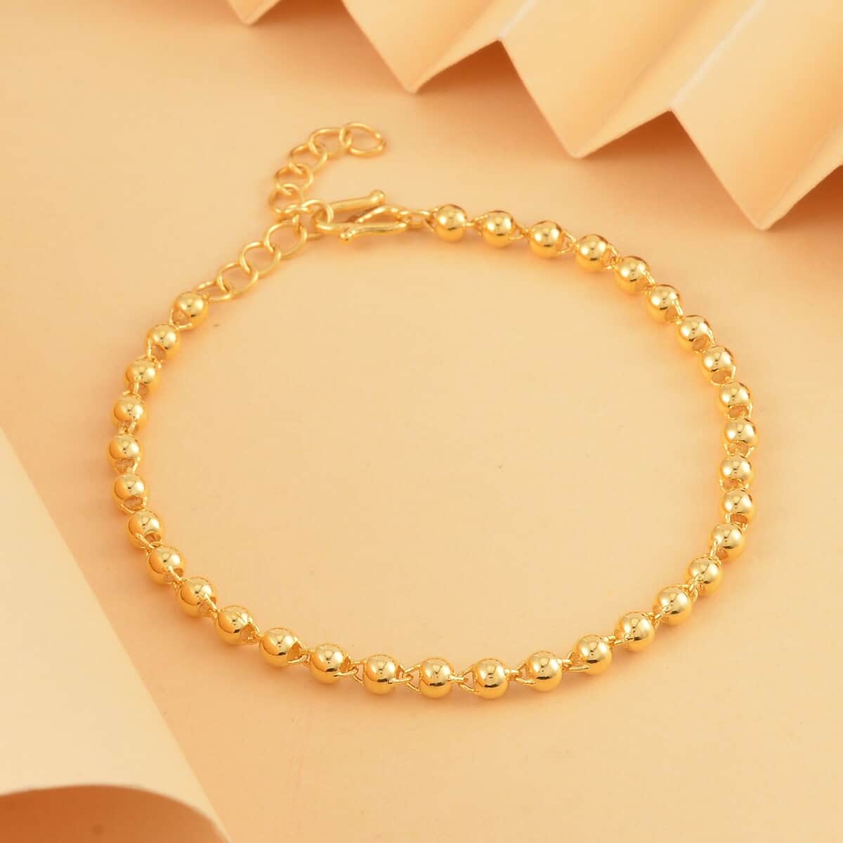24K Yellow Gold Electroform 3mm Beaded Bracelet (6.50-8.00In) 6.5 Grams image number 1