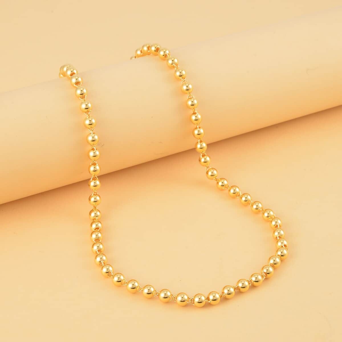 24K Yellow Gold Electroform 6mm Beaded Necklace 20 Inches 34.25 Grams image number 1
