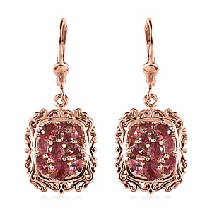 Premium Morro Redondo Pink Tourmaline Lever Back Earrings in Vermeil Rose Gold Over Sterling Silver 2.00 ctw