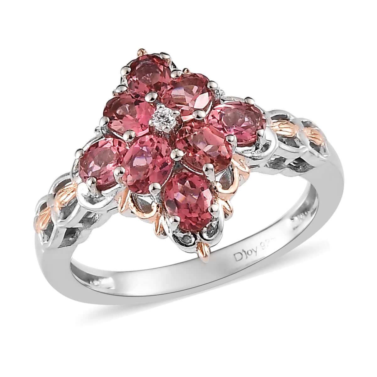 Premium Morro Redondo Pink Tourmaline and White Zircon Ring in Vermeil RG and Platinum Over Sterling Silver 1.35 ctw image number 0