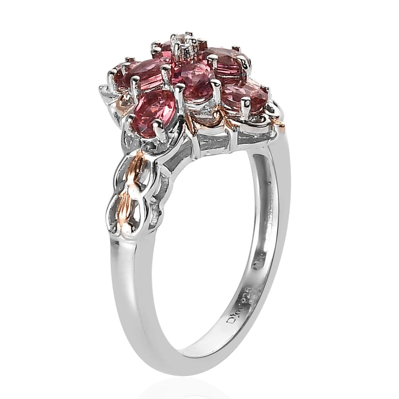 Premium Morro Redondo Pink Tourmaline and White Zircon Ring in Vermeil RG and Platinum Over Sterling Silver (Size 10.0) 1.35 ctw