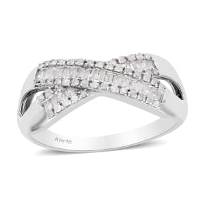 Diamond 0.35 ctw Infinity Shank Ring in Platinum Over Sterling Silver (Size 10.0) 