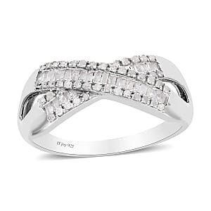 D'Joy Diamond 0.35 ctw Infinity Shank Ring in Platinum Over Sterling Silver (Size 7.0) 