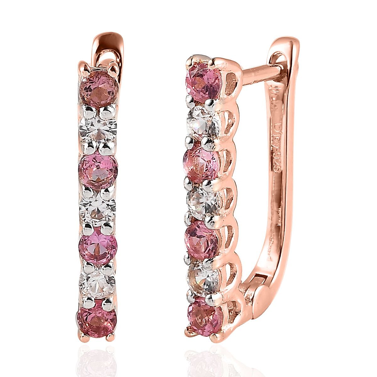 Premium Morro Redondo Pink Tourmaline and White Zircon Hoop Earrings in Vermeil Rose Gold Over Sterling Silver 1.00 ctw